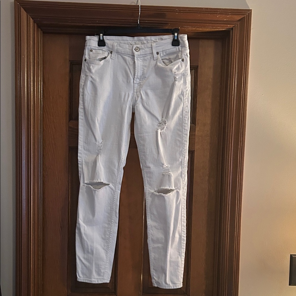 7 For All Mankind White Distressed Skinny Jeans